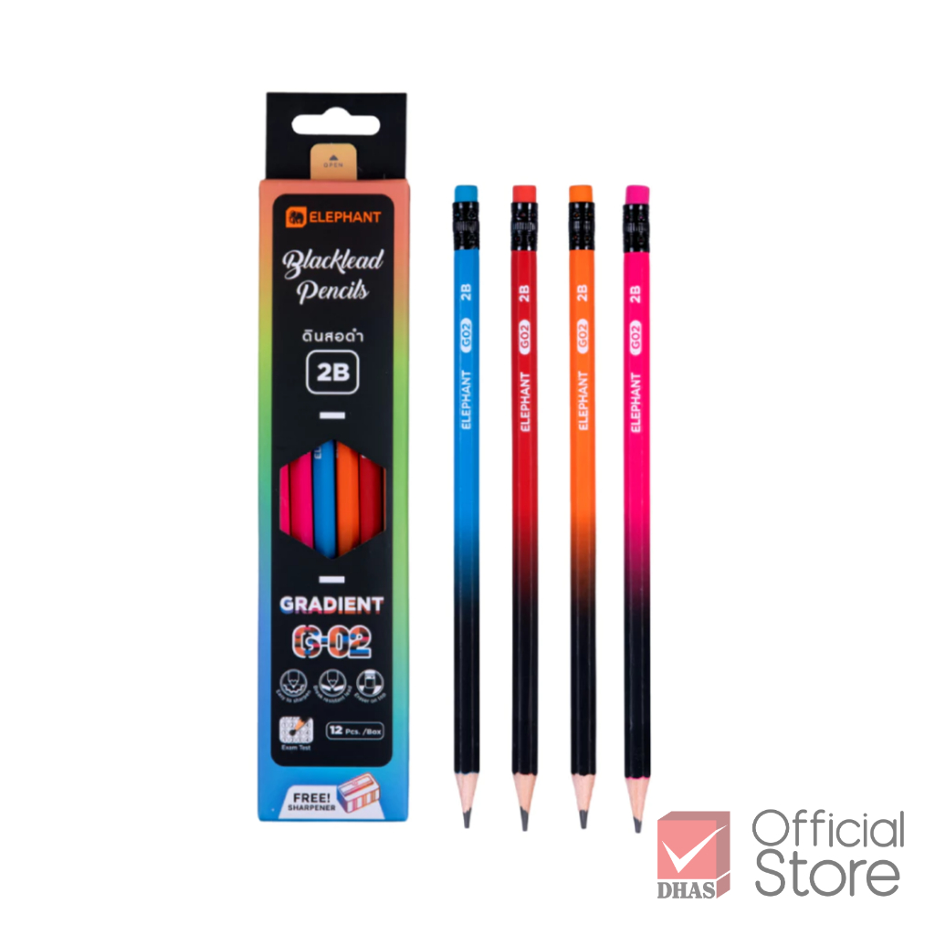 Elephant ดินสอ ดินสอดำ 2B No.G-02 จำนวน 4 แท่ง และ 12 แท่ง
