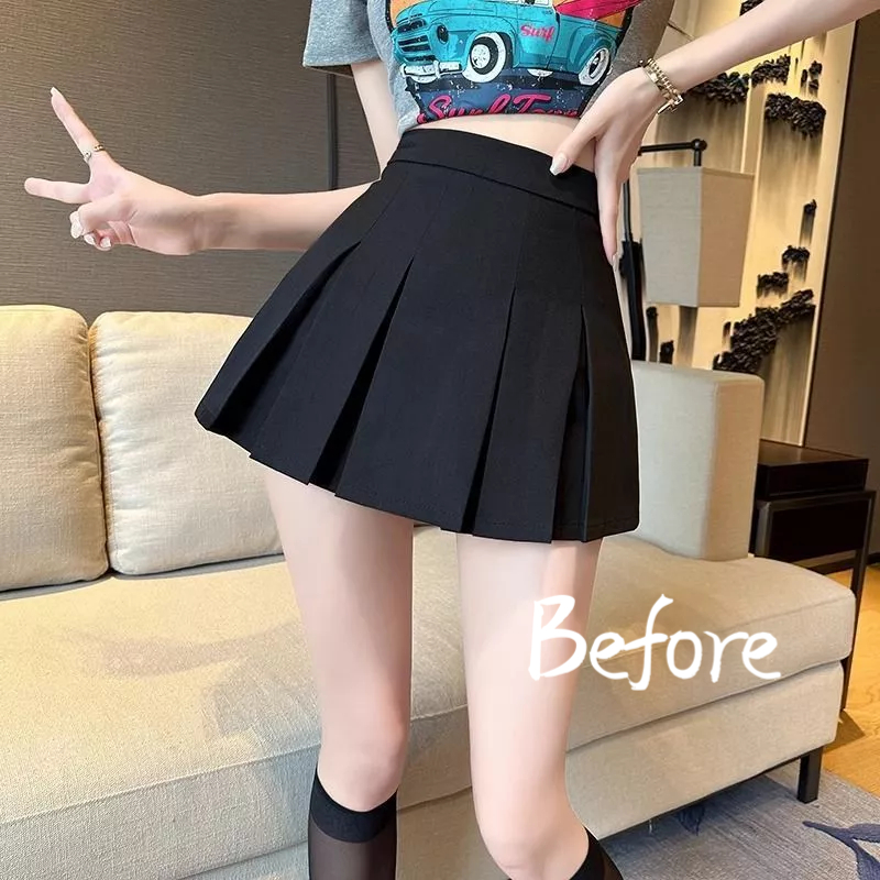 กระโปรงจีบสีดำ สาวเผ็ด กระโปรงทรงเอสั้นพิเศษ กระโปรงสูทเอวสูง BF