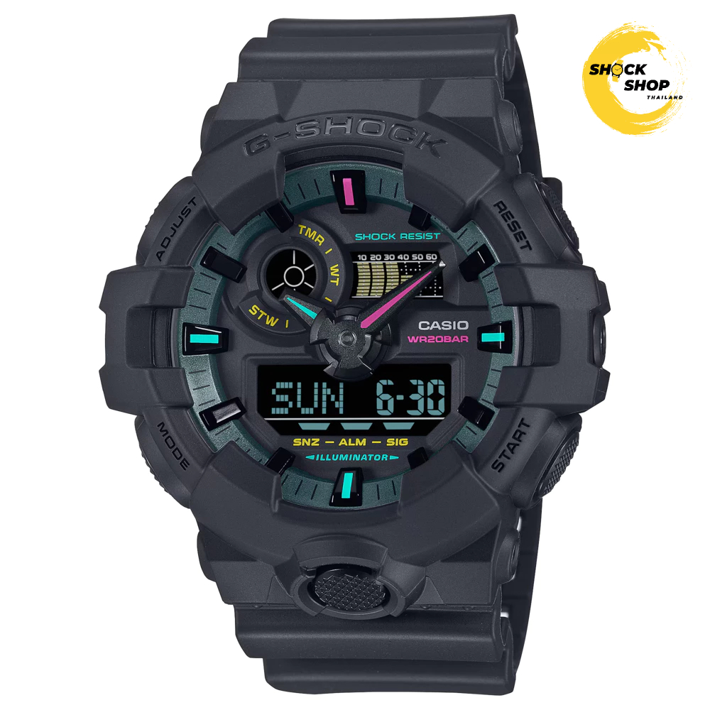 CASIO G-SHOCK นาฬิกาผู้ชาย รุ่น GA-700MF-1A ซีรีส์ GA-700 วัสดุเรซิ่น สีดำ จีช็อค