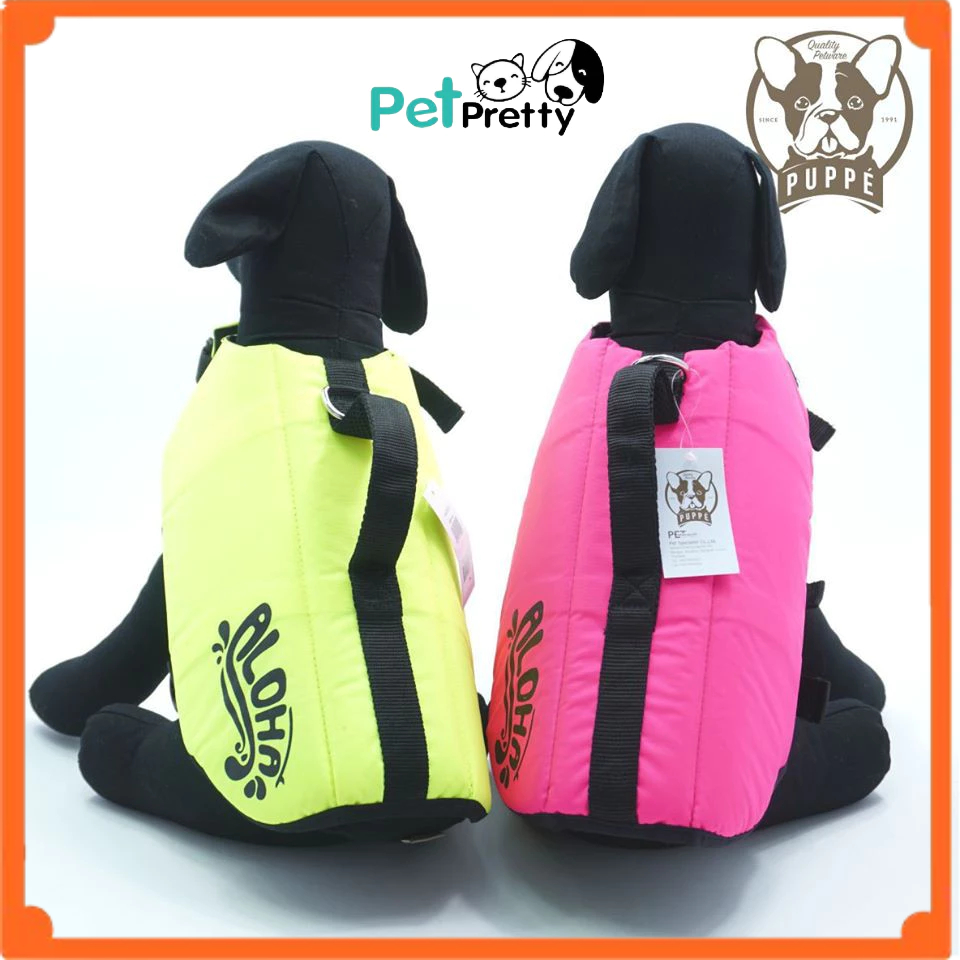 PUPPE เสื้อชูชีพสุนัข XXS  สีนีออนชมพู ไม่อมน้ำ สายแข็งแรง หิ้วได้ ( เสื้อชูชีพสัตว์เลี้ยง  เสื้อชูช