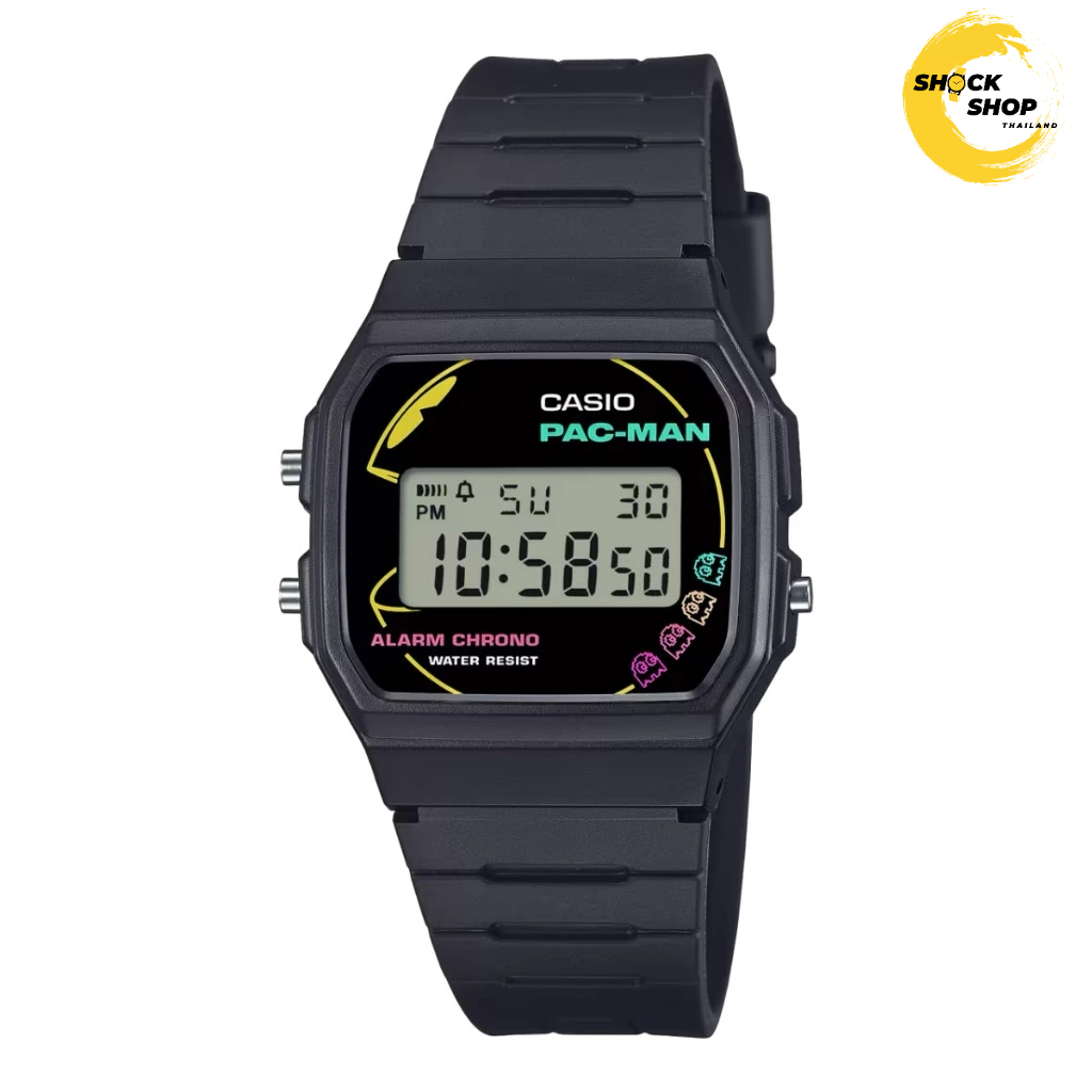 CASIO x PAC-MAN Limited นาฬิกาข้อมือ รุ่น F-91WPC-1A วัสดุเรซิ่น สีดำ คาสิโอ