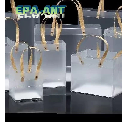 🚩EPA🚩กระเป๋าถือ PPหูแข็งน้ำตาล แบบพลาสติกใส ใส่ของขวัญ สังฆทาน มีหลายไซส์ พร้อมส่ง