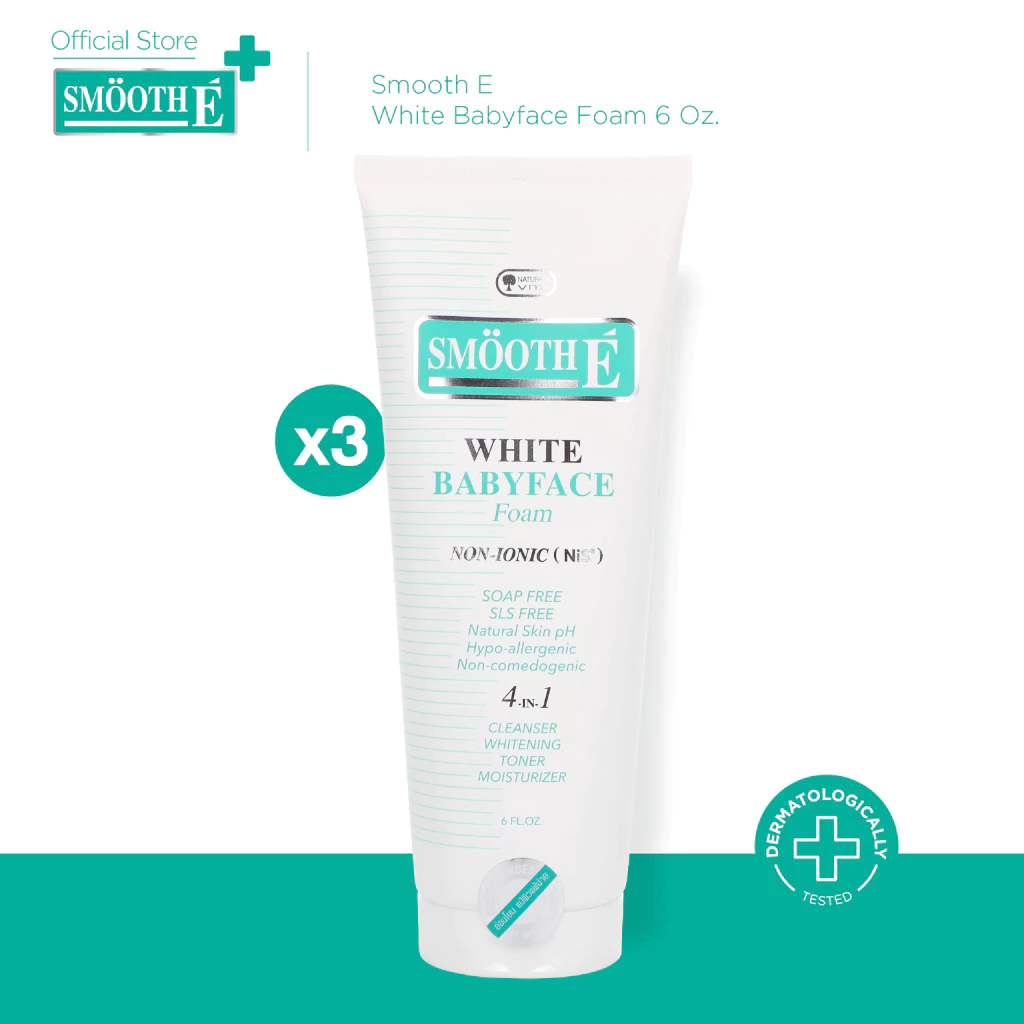 [แพ็ค3สุดคุ้ม] Smooth E White Babyface Foam 6 Oz. สมูทอี ไวท์ เบบี้เฟส โฟม pH5 Vit C&E ผิวกระจ่างใส สำหรับผิวหมอง