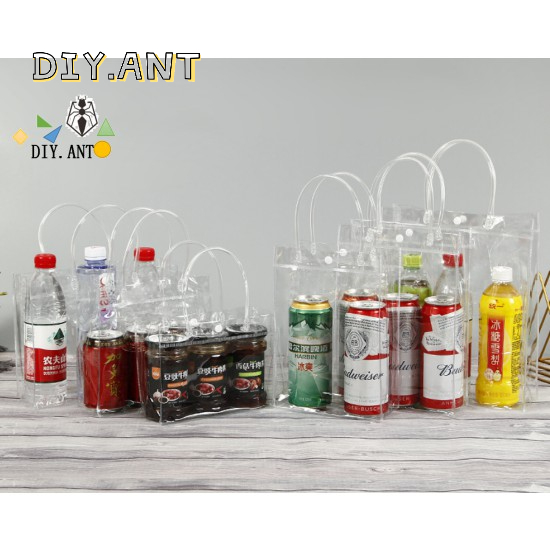 พร้อมส่ง DIY ถุงหิ้วใส เหนียว เกรดเอ PVC ใส่เครื่องดื่ม นม แบบพกพา