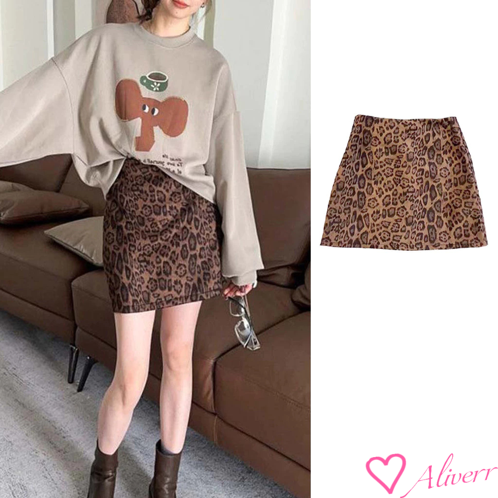 High Waist Leopard Print Skirt Short Skirt A-line Skirt Women Versatile Retro Slim Fitting LIVE