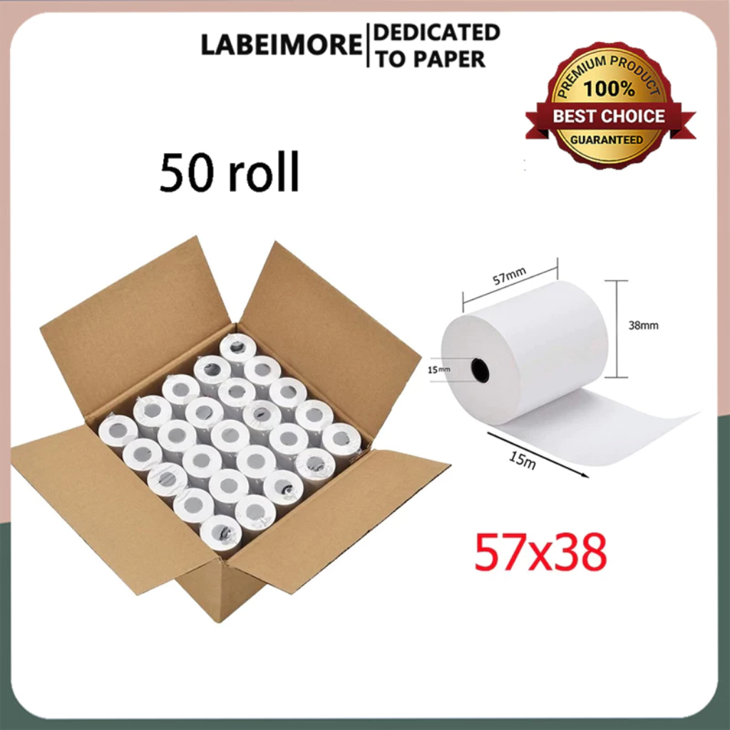 LabelMore (50roll) กระดาษความร้อน 57x30/40/50 สติ๊กเกอร์บาร์โค้ด ใบประหน้าสินค้า สติ๊กเกอร์ความร้อน