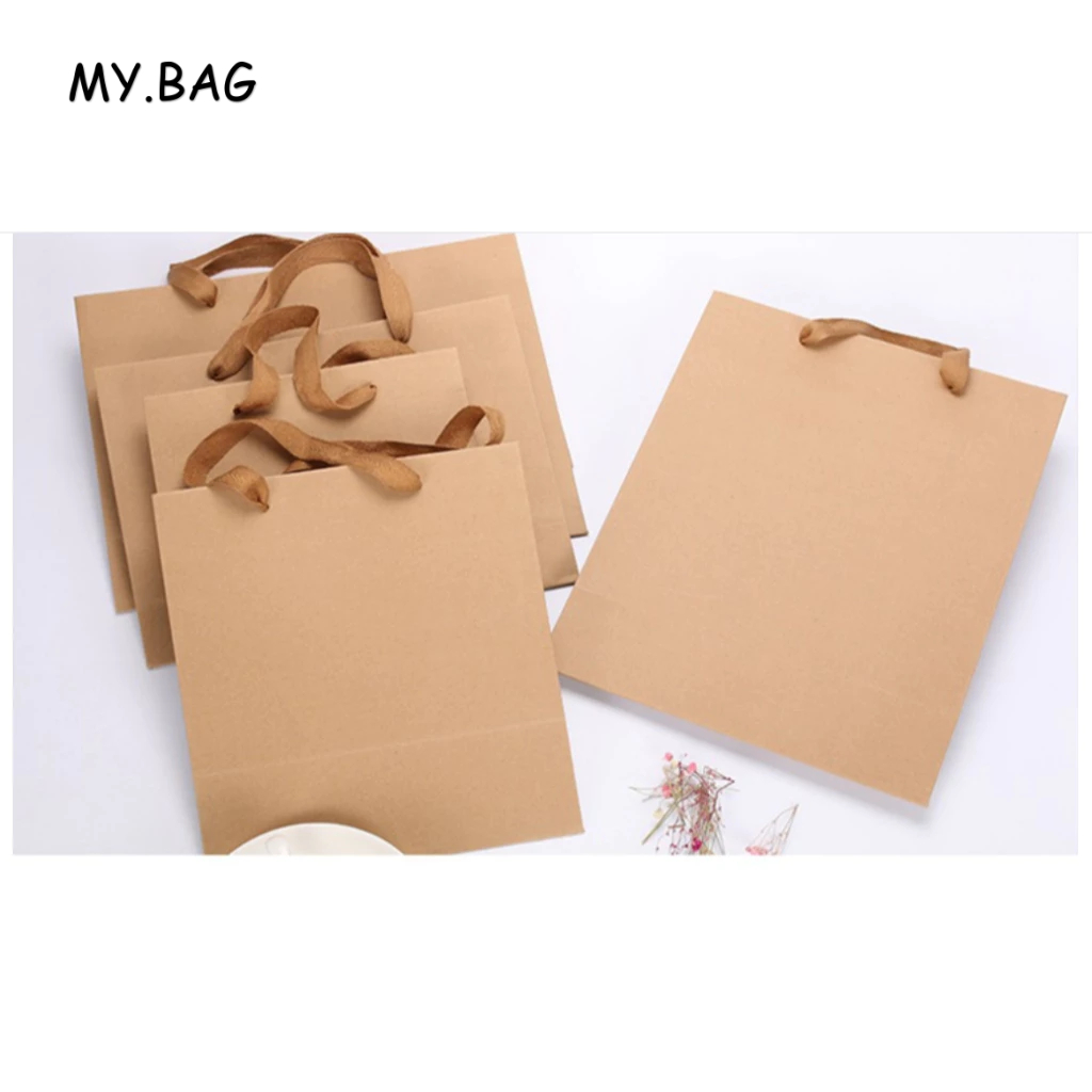 BAG  ถุงกระดาษ ถุงของขวัญ สีน้ำตาล กระดาษคราฟท์ หูริบบิ้น ใส่ของ รับไหว้ สังฆทาน งานต่างๆ