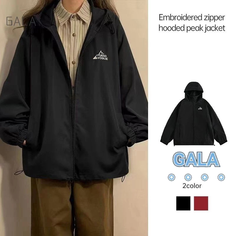 ปักซิปคลุมด้วยผ้าแจ็คเก็ตกลางแจ้งผู้หญิงเสื้อบางสไตล์อเมริกันย้อนยุคหลวมแจ็คเก็ต GA
