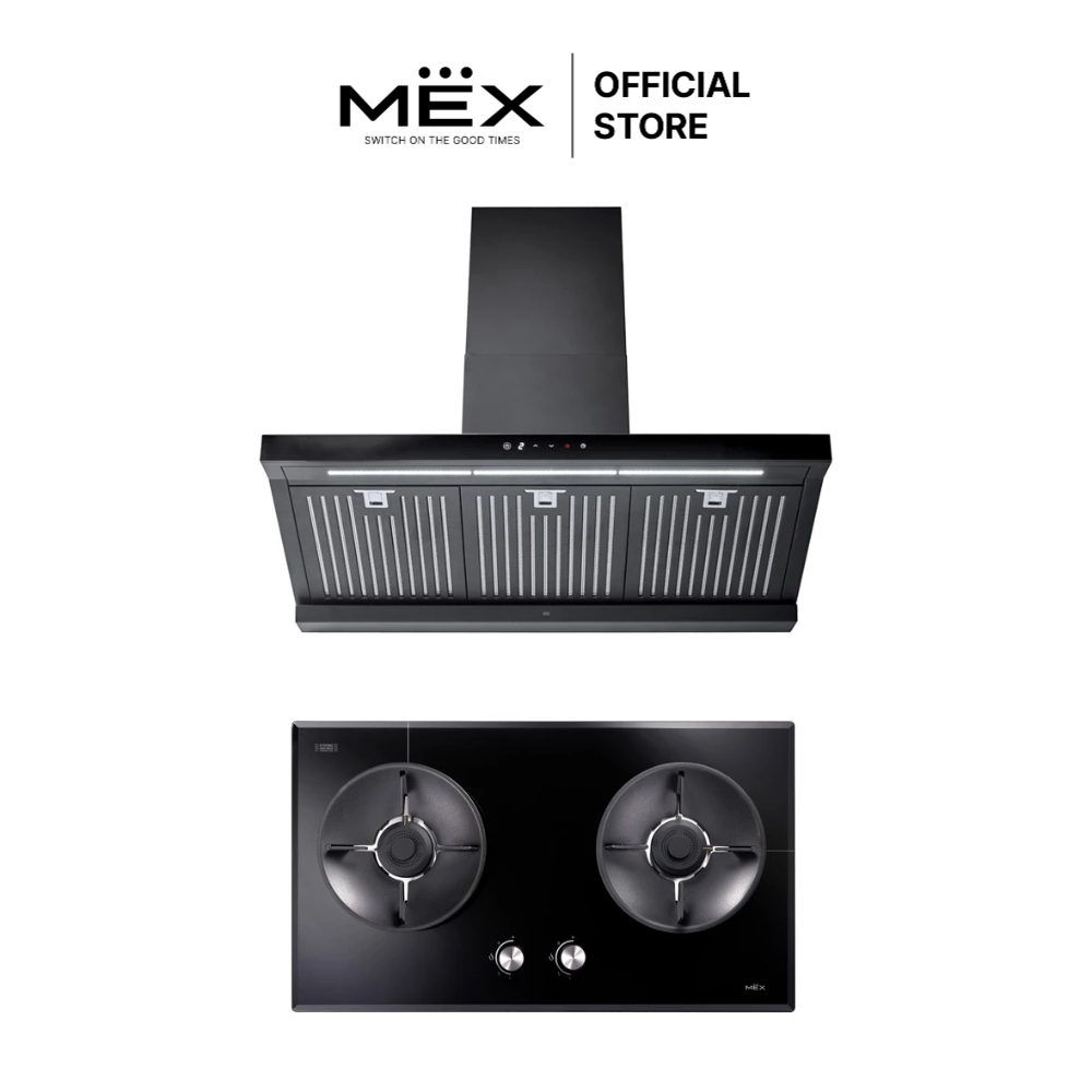 MEX Set รุ่น V7812MHR + K635BFB90 เตาแก๊สและเครื่องดูดควันกระโจม