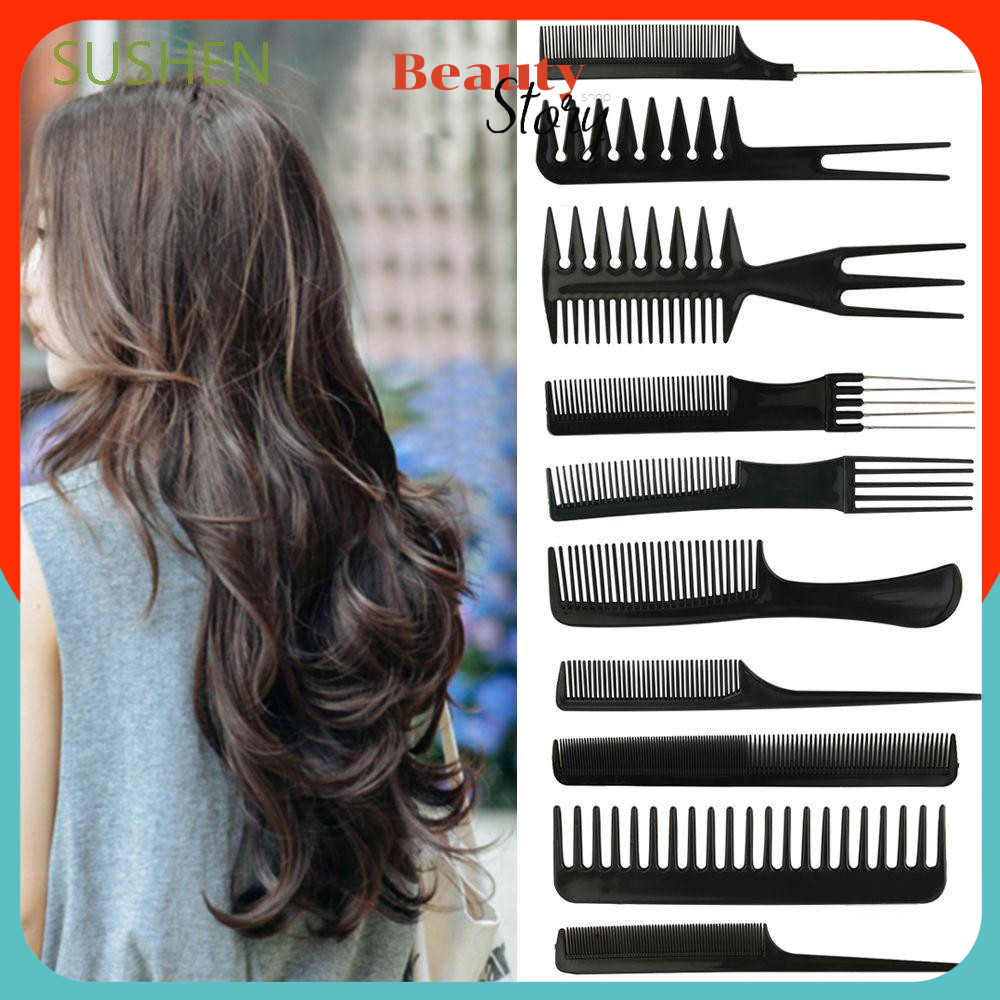 หวีเซต VAL 589 (10ชิ้น / ชุด) เซตหนึ่งคุ้มมากๆ ใช้ได้หลายอย่าง อุปกรณ์ ทำผม หวี จัดทรง หวีจัดแต่งทรงผมชุด ร้านตัดผม