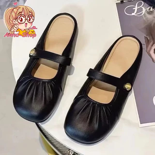 Anna shop รองเท้าแมรี่เจนแบบเปิดส้น หนังนิ่ม พื้นนุ่ม ส้นแบน สําหรับผู้หญิง T306