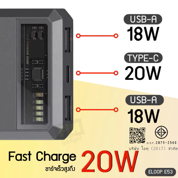 Eloop E53 EW54 EW55 E43 แบตสำรอง 10000 20000 25000 mAh พาวเวอร์แบงค์ Wireless Charger PowerBank  เพาเวอร์แบงค์ USB Typec thumbnail 4