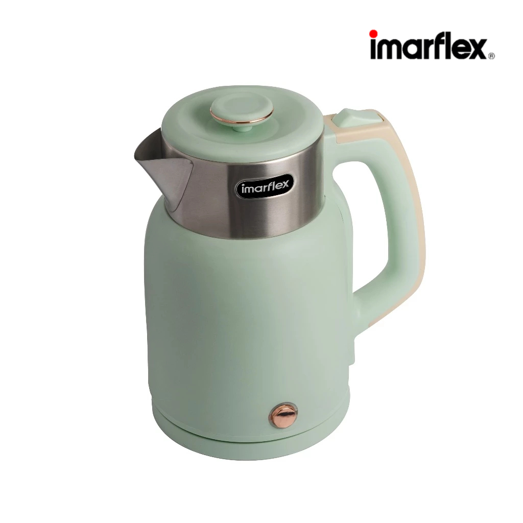 [เกรดบีราคาพิเศษ] Imarflex_Z_ กาต้มน้ำไฟฟ้า สแตนเลส 2 ชั้น (กันความร้อน) สีเขียว 1.5 ลิตร IF-289G