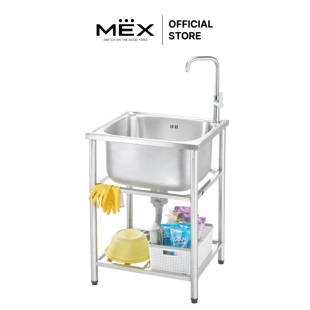 MEX รุ่น PSL63 อ่างล้างจานพร้อมขาตั้ง 1 หลุม ขนาด 63 x 50 ซม. สเตนเลส สตีล AISI 304 หนา 0.8 มม.