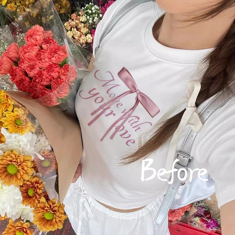 เสื้อยืดแขนสั้นพิมพ์ลายน่ารัก Y2K สไตล์ Retro สั้นผู้หญิงเสื้อยืดลำลองทุกวัน BF