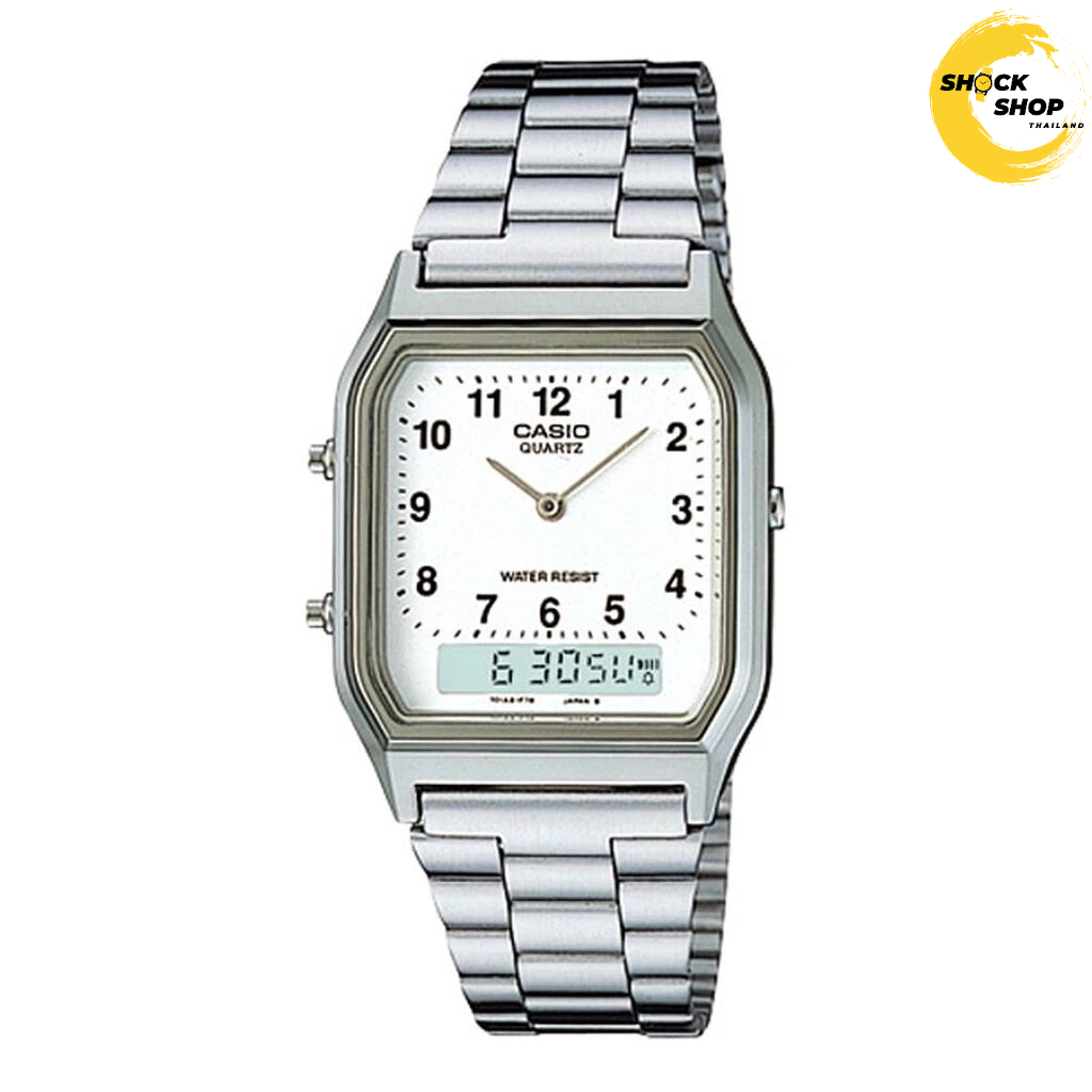 CASIO นาฬิกาข้อมือ รุ่น AQ-230A-7B วัสดุสเตนเลสสตีล สีขาว คาสิโอ