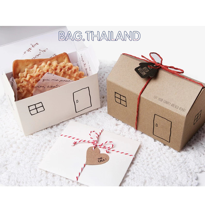 🍒bag🍒..มาใหม่..กล่องของขวัญ กล่องทรงบ้าน รุ่นมีป้ายห้อย กระดาษคราฟท์ พร้อมส่ง