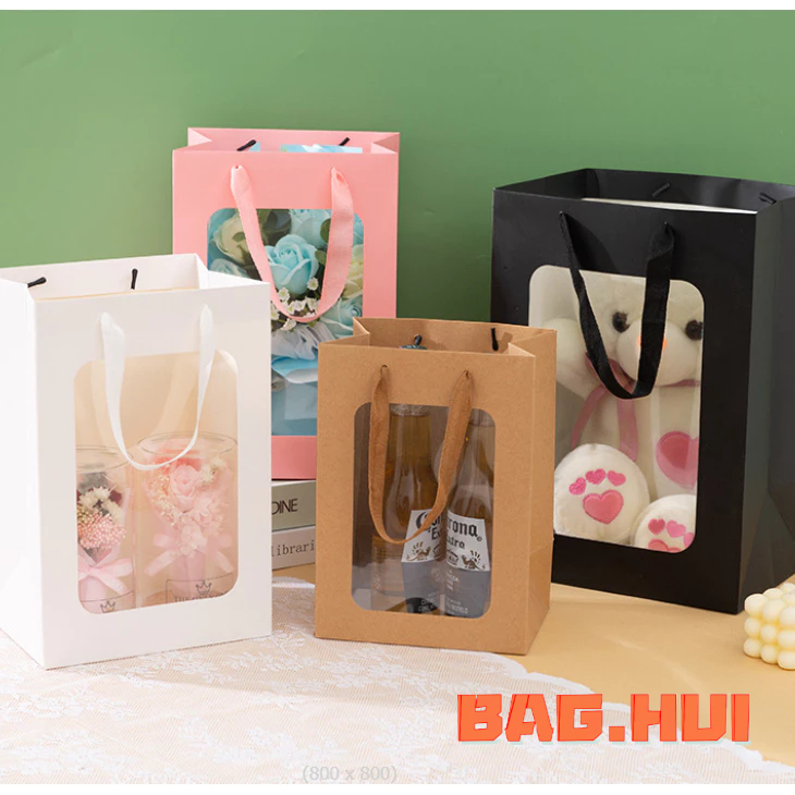 🍒🍒BH ถุงห่อของขวัญ ถุงหูหิ้ว หน้าใส กระดาษหนาอย่างดี ใส่ตุ๊กตา ใส่ดอกไม้ ของชำร่วย ของขวัญวันเกิด ราคาถูก "พร้อมส่ง"