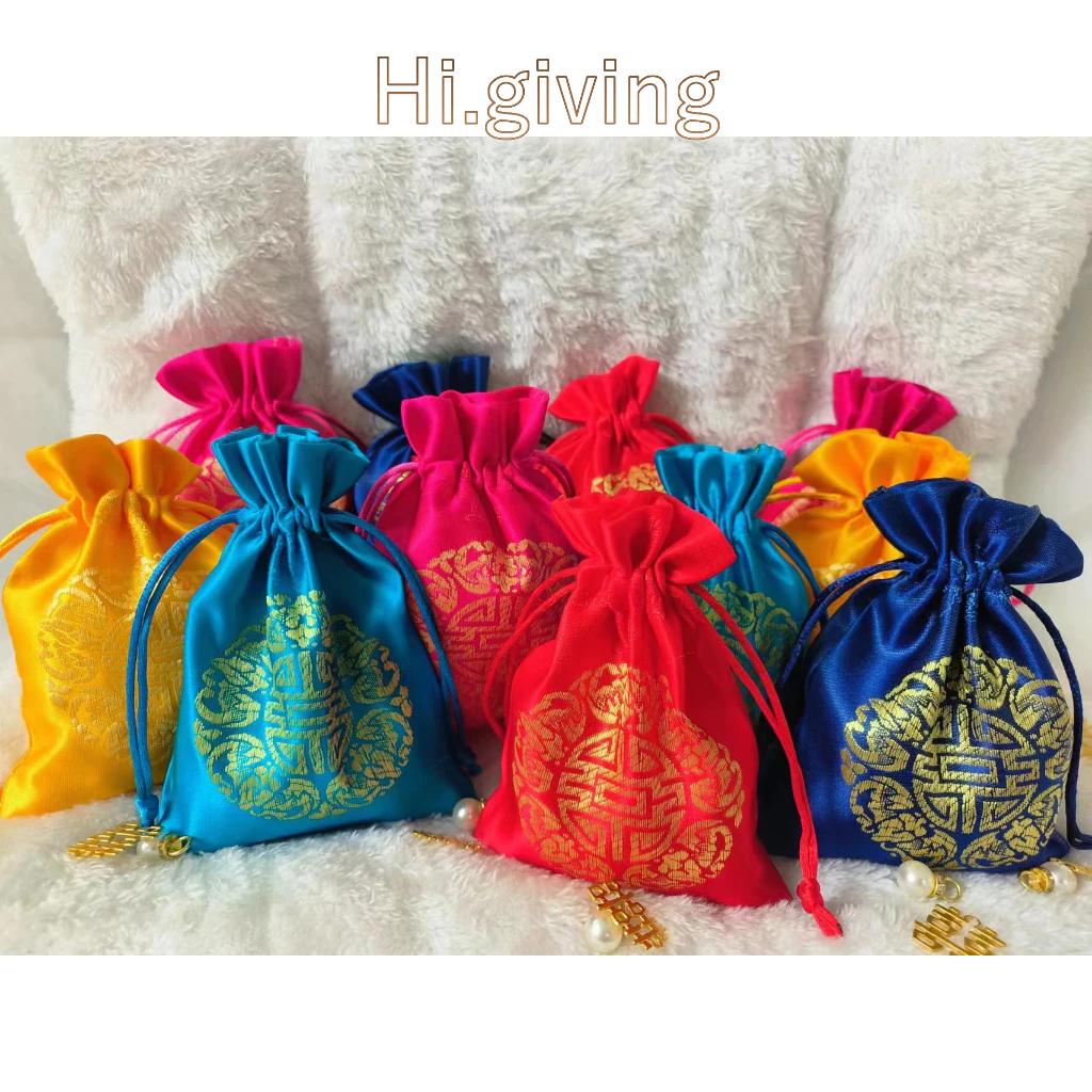 🍉Hi🍉ถุงแดง  ถุงมงคล ถุงผ้าหูรูด ใส่เครื่องประดับ ของชำร่วย ตรุษจีน ถุงผ้าไหมจีน ถุงของขวัญ ใส่ของมงคล ของแต่งงาน