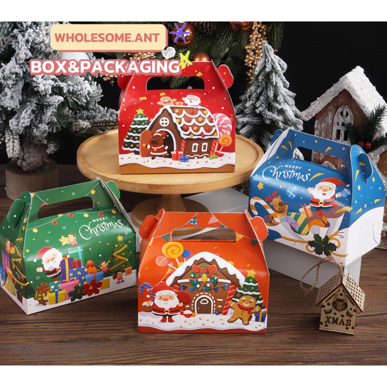 ⛄Box  Christmas ⛄กล่องสำเร็จรูป กล่องรูปบ้าน กล่องใส่ขนมคุ๊กกี้ ทรงหูจับ