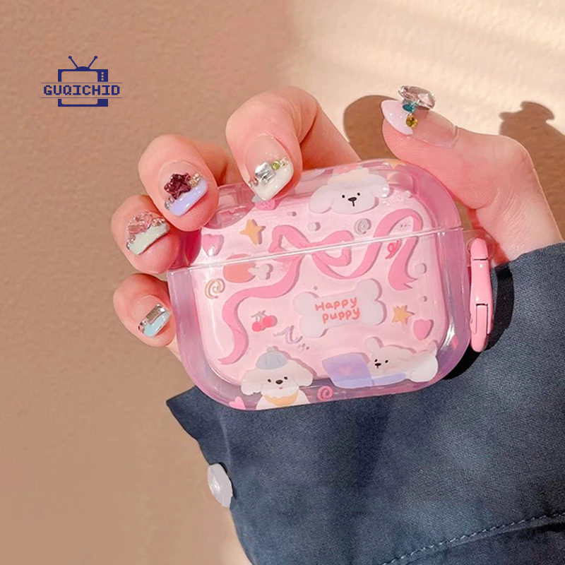 ลูกสุนัขสีชมพูไล่เฉด แอร์พอด 1 2 3 แอร์พอด 4 มือโปร 2 สีชมพูบลูทูธไร้สายหูฟังป้องกันการสูญหายชุดหูฟังฝาครอบป้องกัน