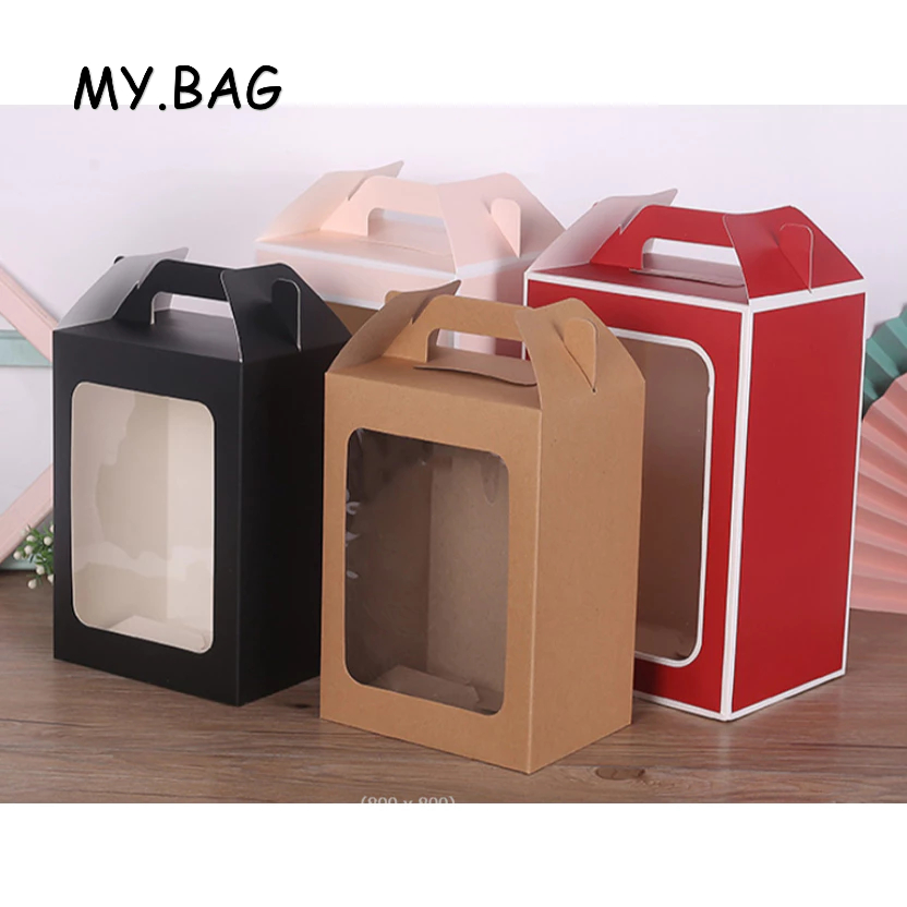 ✅สินค้าจัดส่งไว✅กล่องหน้าใส หูหิ้ว DIY กล่องกระดาษหน้าใส กล่องทรงสูง ใส่ของขวัญ มีหูจับ กระดาษแข็ง พร้อมส่ง