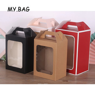 สินค้าจัดส่งไวกล่องหน้าใส หูหิ้ว DIY กล่องกระดาษหน้าใส กล่องทรงสูง ใส่ของขวัญ มีหูจับ กระดาษแข็ง พร้อมส่ง