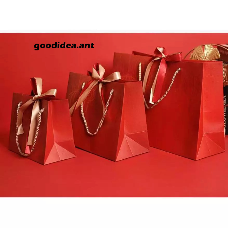 GIDA✏️ ถุงกระดาษตรุษจีน ถุงใส่ของขวัญของรับไหว้ ถุงสีแดงลายโคมจีน พร้อมริบบิ้นผูก - รูปที่ 4