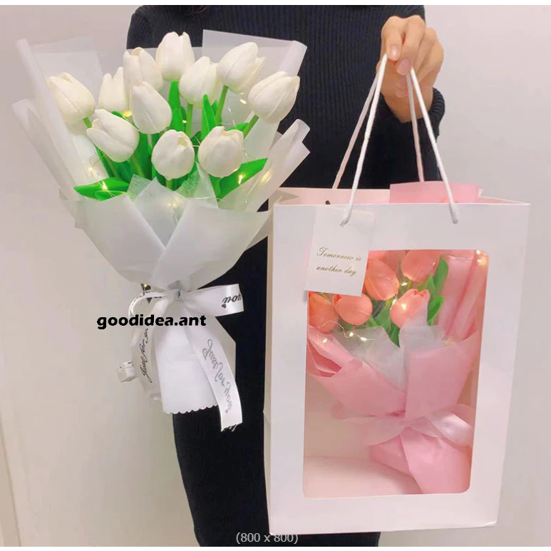 GIDA✏️พร้อมส่ง ถุงกระดาษ สีใสด้านหน้า ถุงใส่ของ หูหิ้วกระดาษช่องหน้าต่าง กระเป๋ากระดาษของขวัญ แบบมีป้าย