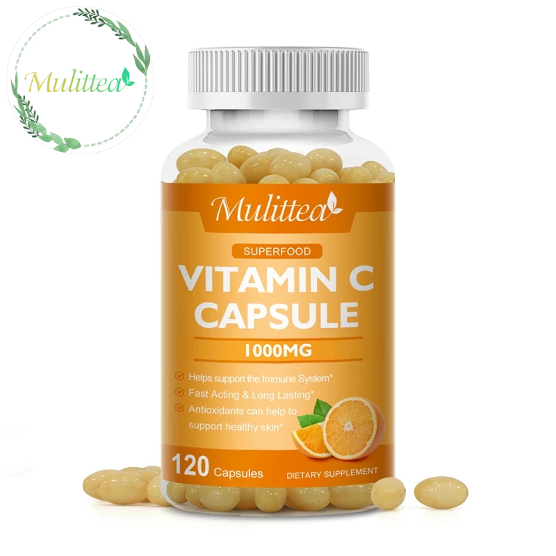 Mulittea Vitamin C แคปซูลวิตามินซีประสิทธิภาพสูง 1000 มก.สุขภาพสมอง หัวใจ บรรเทาอาการหวัด เสริมภูมิคุ้มกัน สุขภาพผม 120ช