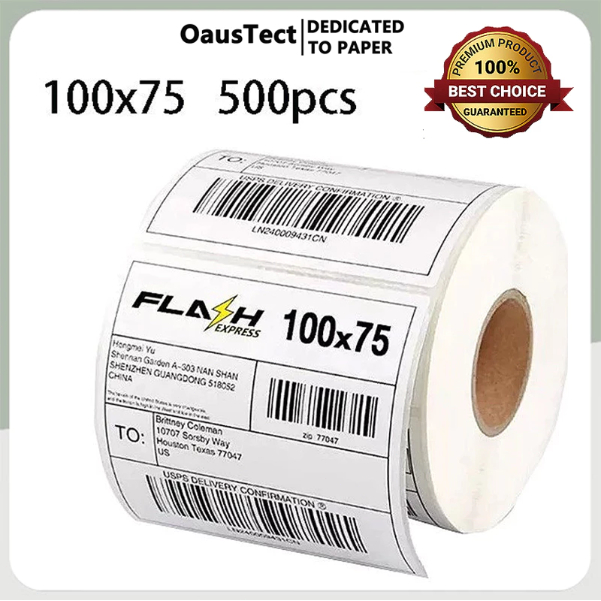 OAUSTECT 100X75mm สติกเกอร์ กล่อง กระดาษม้วน ฉลากกระดาษความร้อน กระดาษลาเบล สำหรับเครื่องพิมพ์