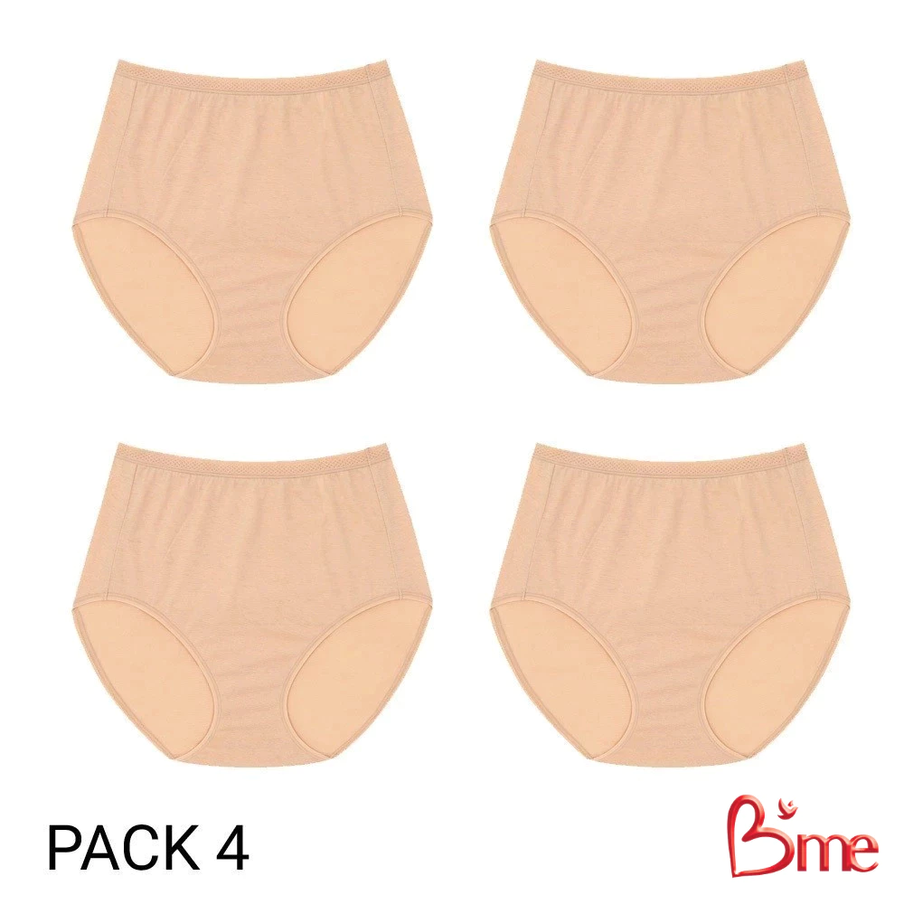 B'me กางเกงในเอวสูงผ้า Cotton รุ่น ME7101 (แพ็ก4ตัว) สีดำ สีนู้ด