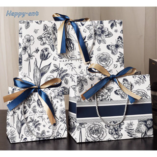 🍊🍊HP🍊🍊 ถุงกระดาษ ถุงหูหิ้ว แฟชั่น ลายดอกไม้ มี 2 ลาย