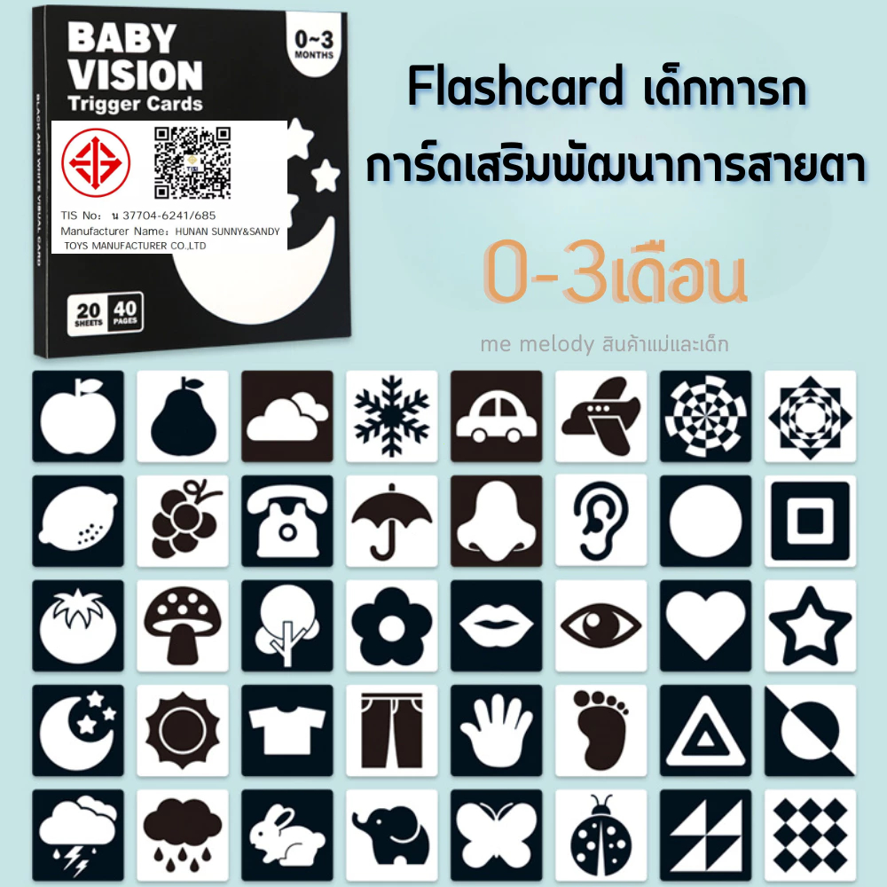 ของเล่นเด็กทารก flashcard เด็กทารก การ์ดเสริมพัฒนาการสายตา แฟลชการ์ดขาวดำ 0-36เดือน บัตรภาพ