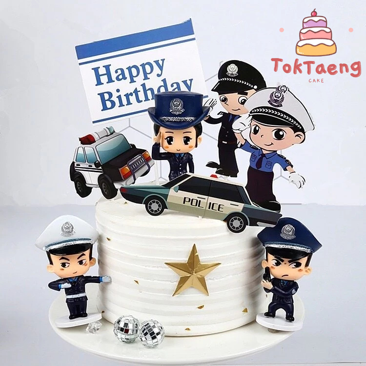 ป้ายกระดาษ ตรีม ตํารวจ POLICE สําหรับเค้กวันเกิด แต่งเค้ก 010 014 1463 2502