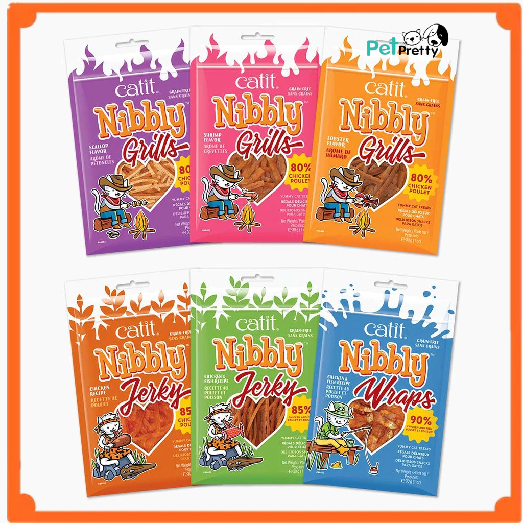 Catit Nibbly Treats ขนมแมว เนื้อแท้ ชิ้นเล็ก 6 รส Grain-Free 30 กรัม - แคทอิท นิบลี่