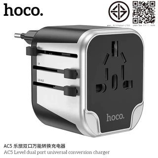 HOCO AC5 หัวแปลงปลั๊กไฟรอบโลก ระบบชิปอัจฉริยะ ตัวเดียวใช้ได้ครบทุกโซน EU, UK, AUS, US Universal Travel Adapter