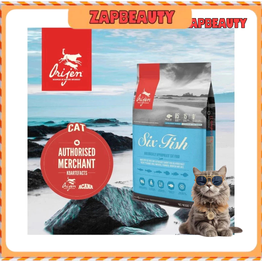 (340ก.) Orijen Six fish Cat  อาหารแมว สูตรปลา6ชนิด แมวโต (อาหารแมวเม็ด โอริเจน พรีเมี่ยม นำเข้า)