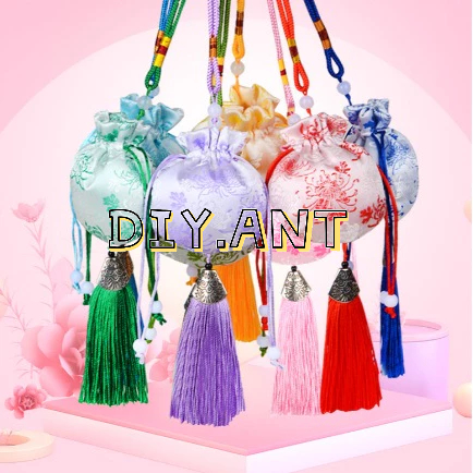 💐DIY💐ถุงผ้าหูรูด กระเป๋าผ้าลายดอก ถุงผ้าจีน มีพู่ห้อย ใส่เครื่องประดับใส่เหรียญ