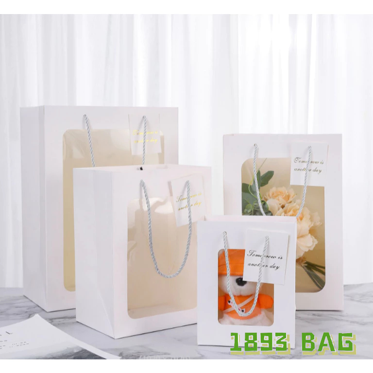 🍭 ถุงใส่ตุ๊กตา หูหิ้วเชือกเกลียว ห้อยป้ายอวยพร หน้าใส กระดาษหนา ใส่ของขวัญ พร้อมส่ง - รูปที่ 2