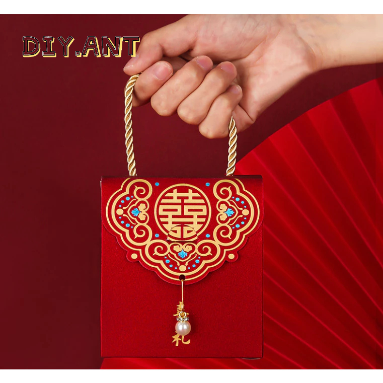 DIY  กล่องของขวัญ หูเชือก ใส่ขนม ลูกอม ตรุษจีน ปีใหม่