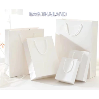 🍒BAG🍒 ถุงกระดาษคราฟ เชือกหูหิ้ว บรรจุภัณฑ์ ใส่เสื้อผ้าถุงช็อปปิ้ง รุ่นแนวนอน สีขาว/ดำ พร้อมส่งในไทย