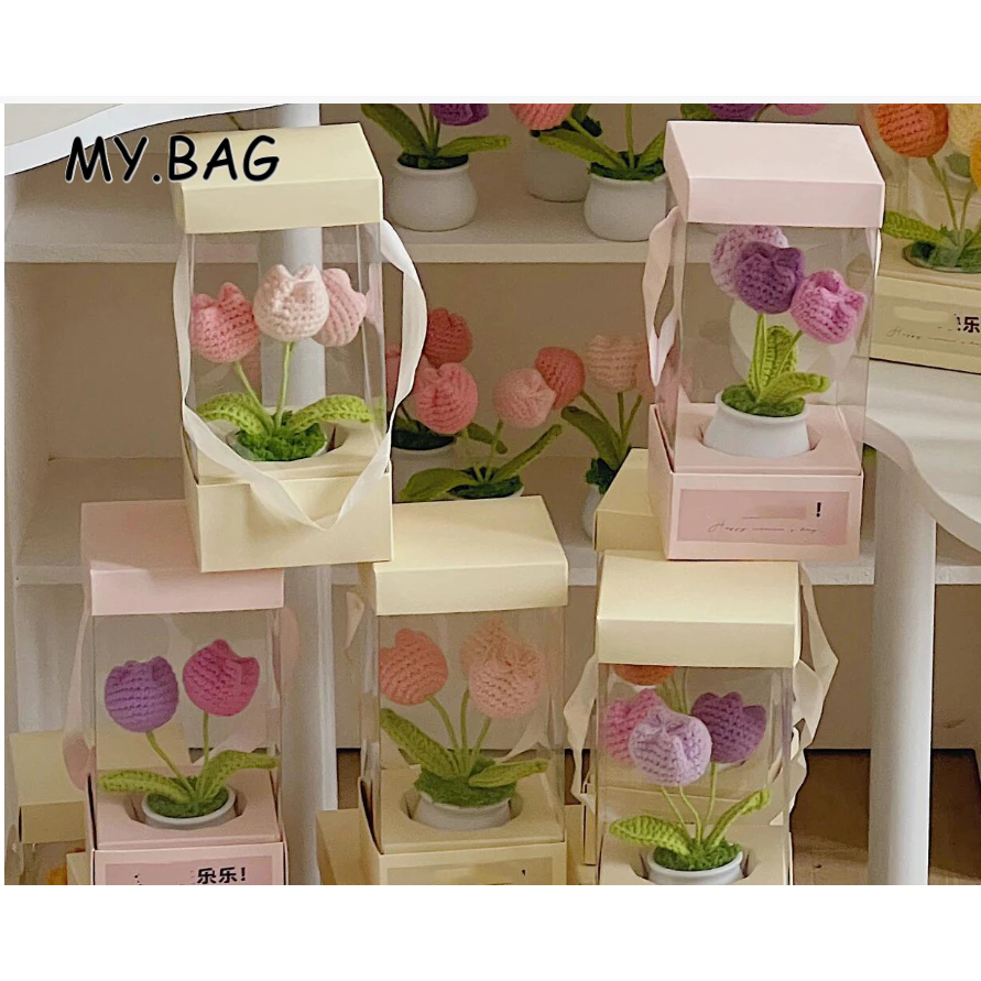 🍇🍇BAG🍇🍇 กล่องแบบใส พร้อมตัวจัดดอกไม้  ใส่กระถางต้นไม้ ของขวัญ โอกาสพิเศษ คนรัก ของขวัญ