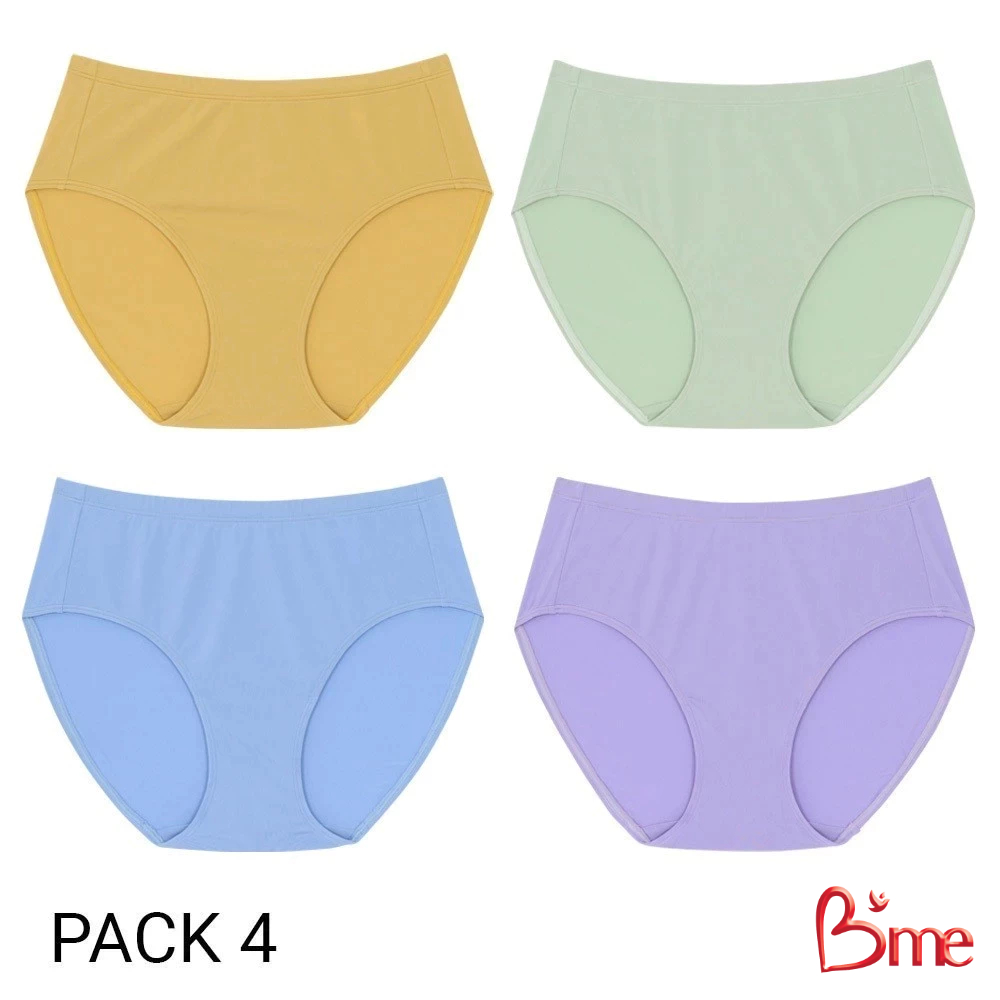 B'me กางเกงในเอวกลาง รุ่น ME7103 (แพ็ก4ตัว) คละสี1-สีม่วง เขียว เหลือง ฟ้า,คละสี2-สีน้ำเงิน สีเขียวนกยูง แดง ม่วง
