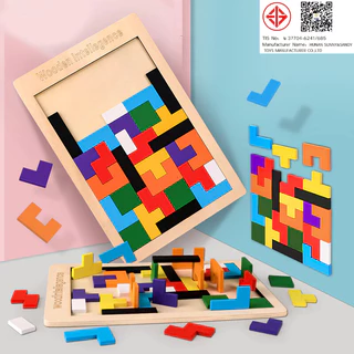 ของเล่นไม้บล็อกอาคาร Tetris ของเล่นไม้ปริศนาเพื่อการศึกษาเบื้องต้นสำหรับเด็กผู้ชายและเด็กผู้หญิง