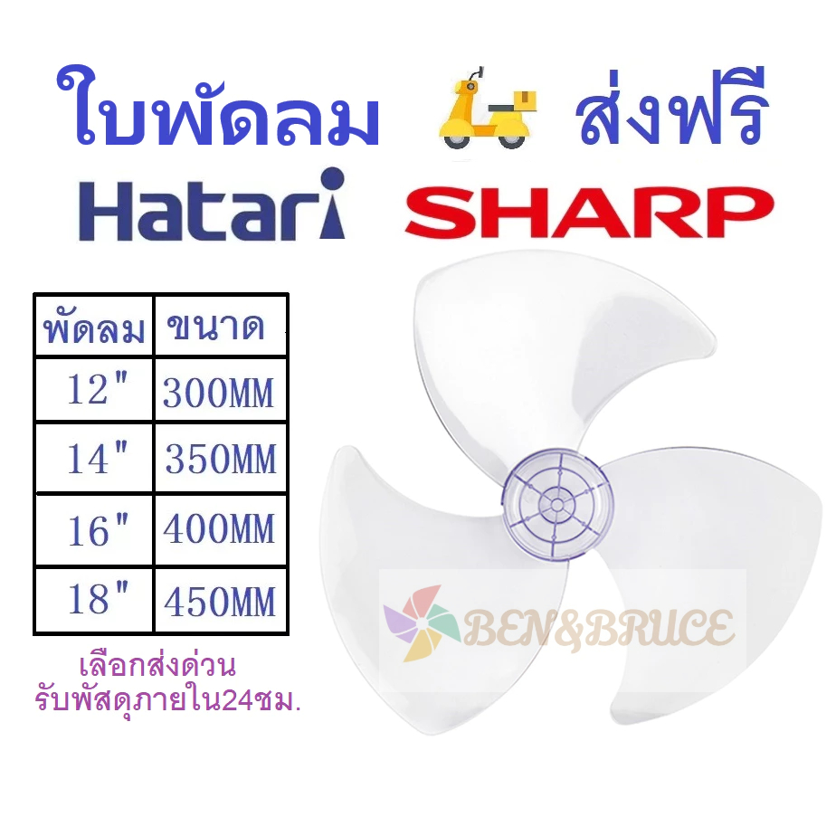 ใบพัดลม ส่งฟรี🛵 พร้อมส่ง Hatari Sharp ขนาด 12 14 16 18 นิ้ว ใส่ได้หลายยี่ห้อ ใบพ
