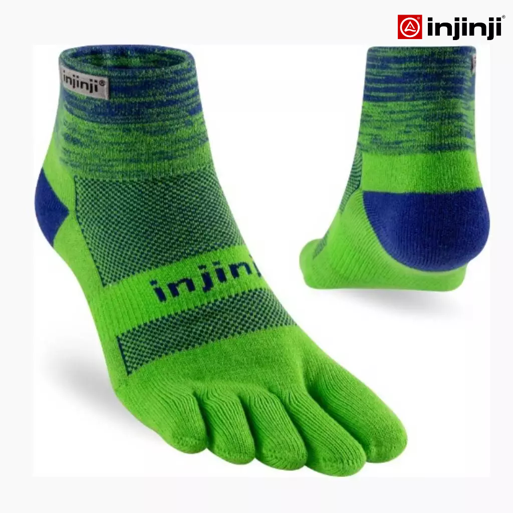 INJINJI ถุงเท้าวิ่งแยกนิ้ว TRAIL MW MiniCrew CANOPY เทรลข้อสั้น สีเขียว ของแท้