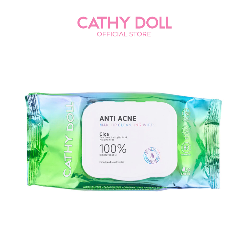 Cathy Doll แอนตี้แอคเน่เมคอัพคลีนซิ่งไวพส์ 30แผ่น เคที่ดอลล์