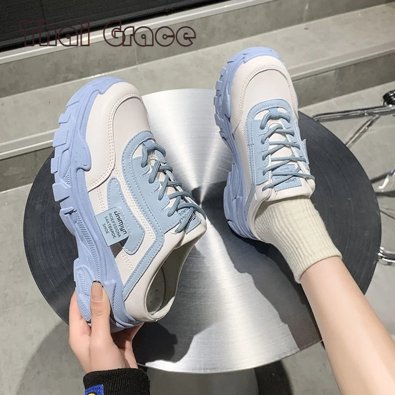 พร้อมส่ง🚚 รองเท้ากีฬาผู้หญิง รองเท้านักเรียน พื้นหนา 5CM ใส่สบาย ระบายอากาศดี