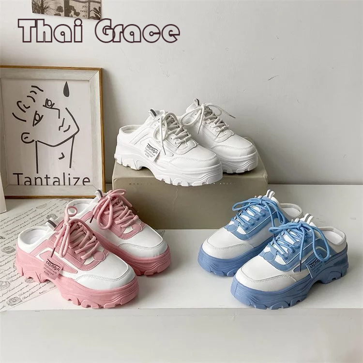 พร้อมส่ง🚚 รองเท้ากีฬาผู้หญิง รองเท้านักเรียน พื้นหนา 5CM ใส่สบาย ระบายอากาศดี